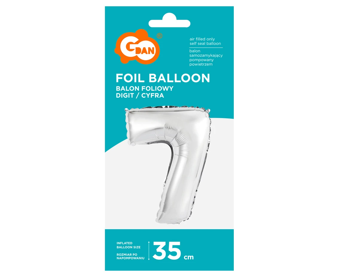 Balon foliowy "Cyfra 7", srebrna, 35 cm KK