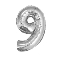 Balon foliowy "Cyfra 9", srebrna, 35 cm KK