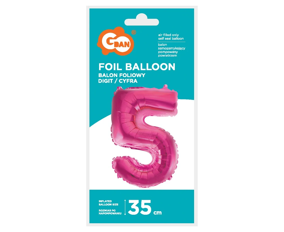 Balon foliowy "Cyfra 5", różowa, 35 cm KK