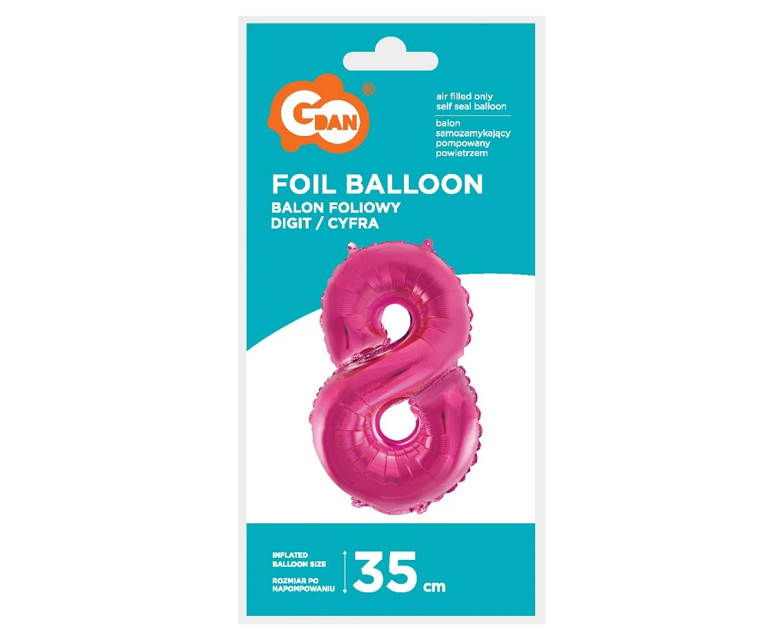 Balon foliowy "Cyfra 8", różowa, 35 cm KK