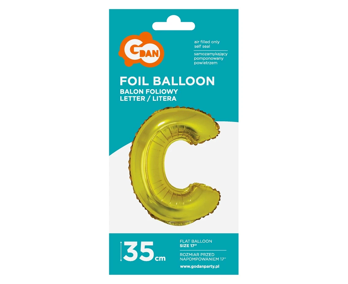 Balon foliowy "Litera C", złota, 35 cm KK