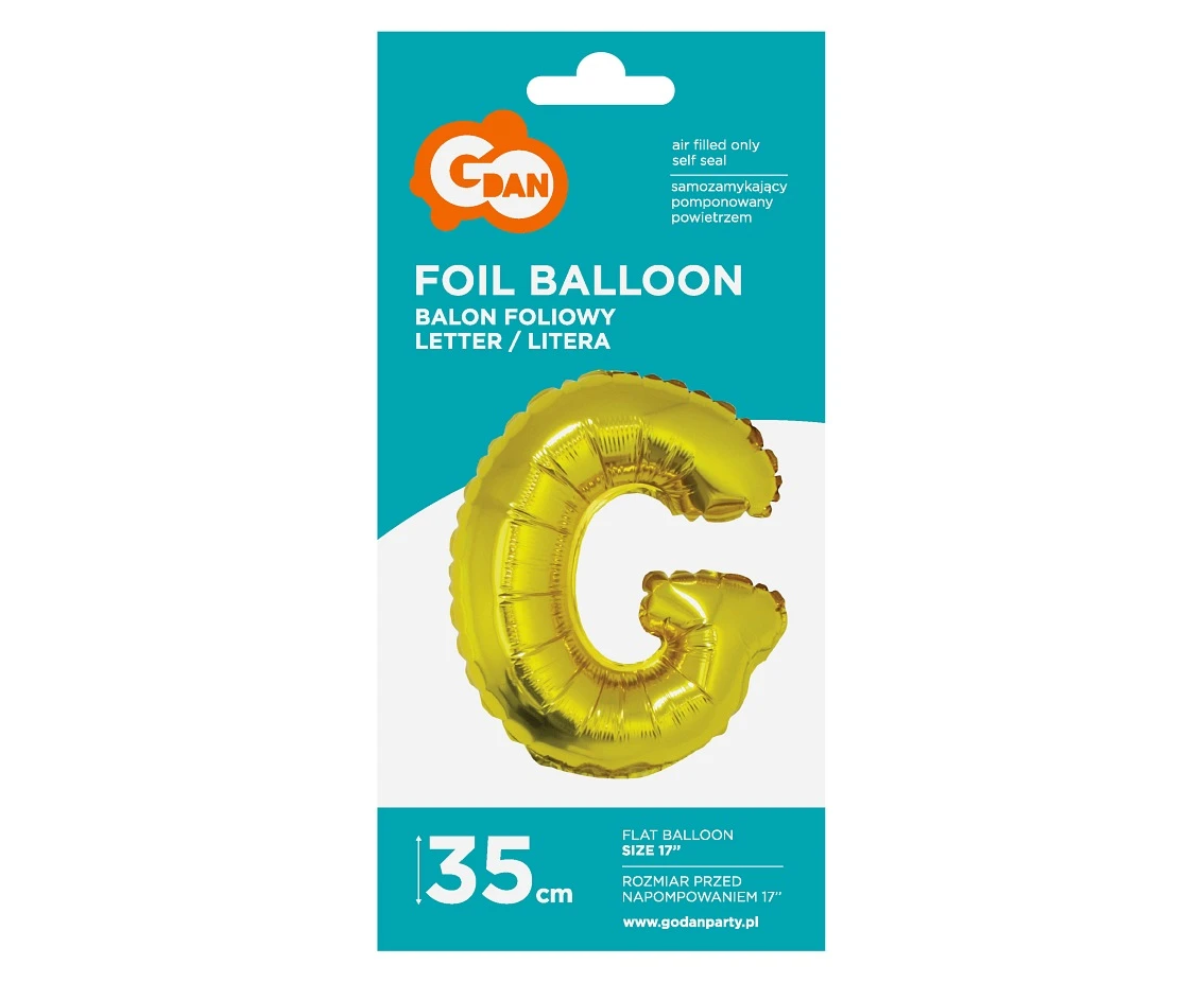 Balon foliowy "Litera G", złota, 35 cm KK