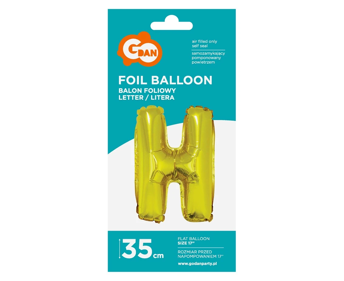 Balon foliowy "Litera H", złota, 35 cm KK