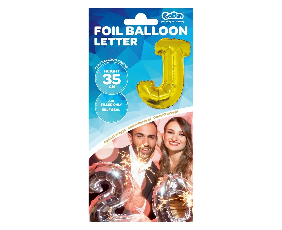 Balon foliowy "Litera J", złota, 35 cm KK