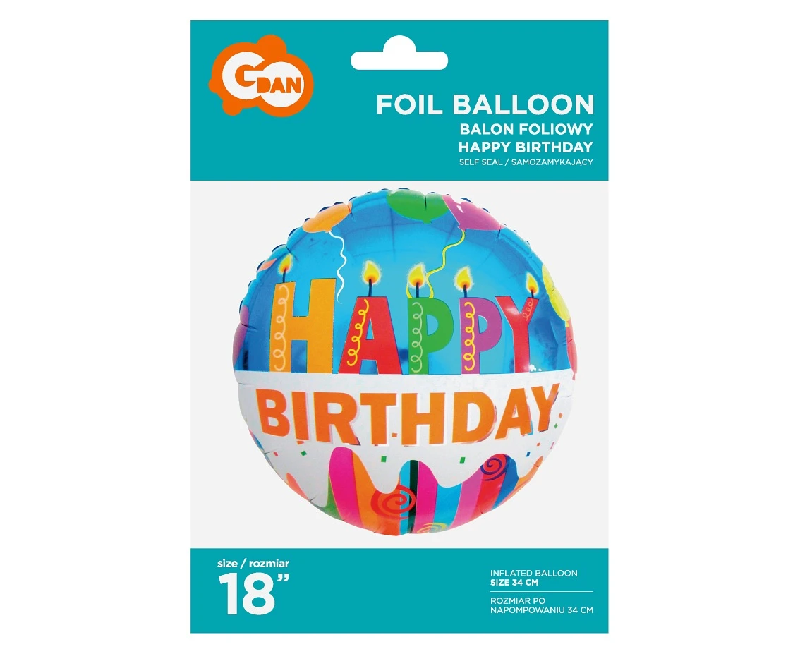Balon foliowy "Happy Birthday (świeczki)", 18" KK