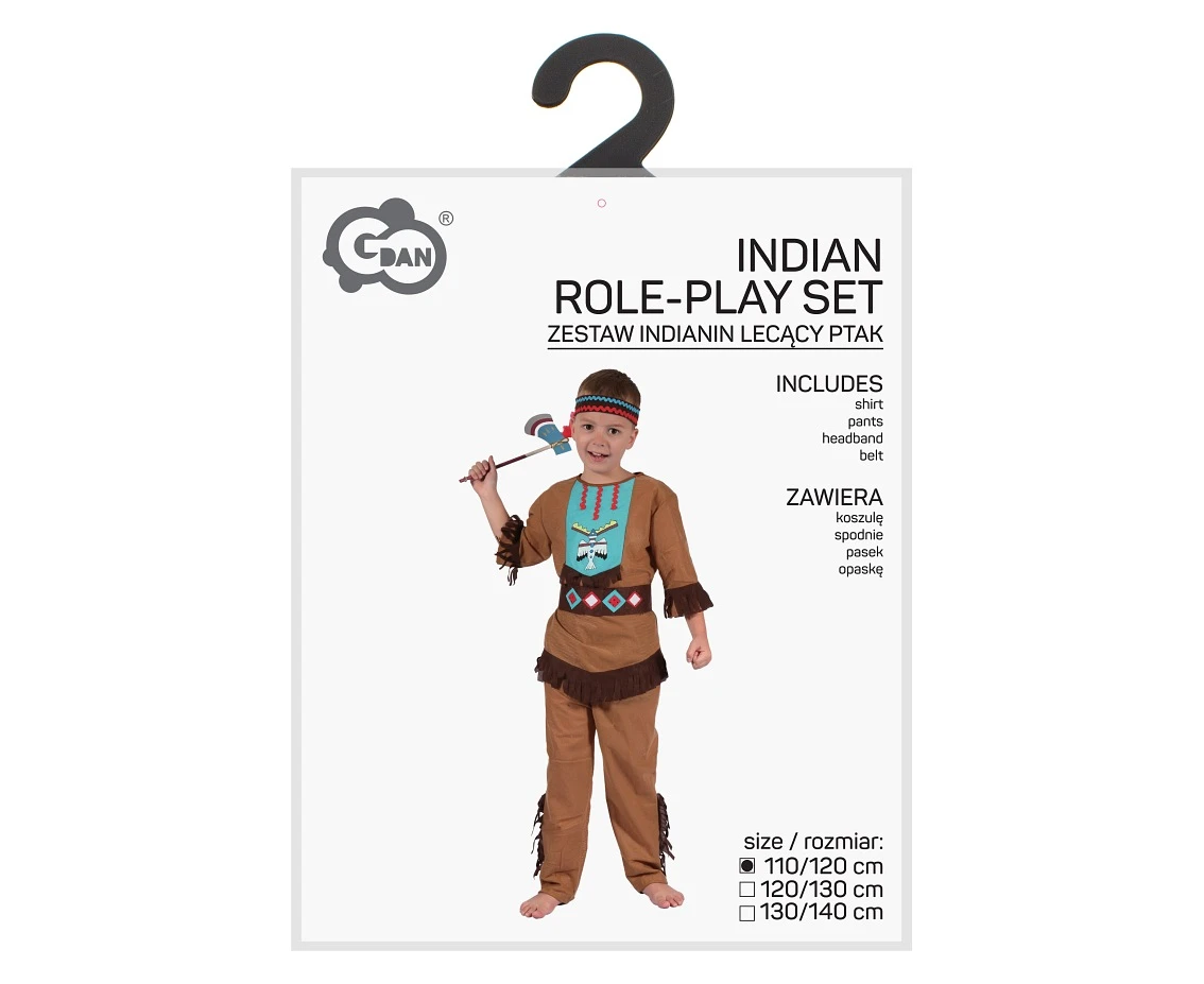Zestaw dla dzieci Indianin Lecący Ptak (koszula, spodnie, pasek, opaska), rozm. 110/120 cm