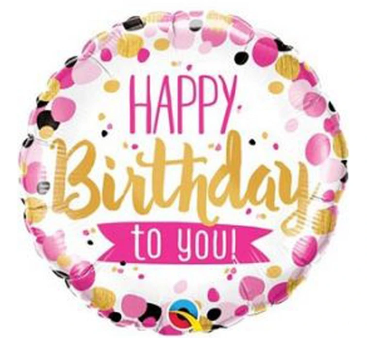 Balon foliowy 18" QL CIR - "Happy Birthday  To You Pink & Gold Dots" KK