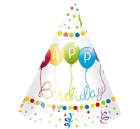 Czapeczki papierowe Happy Birthday Streamers, 6 szt.