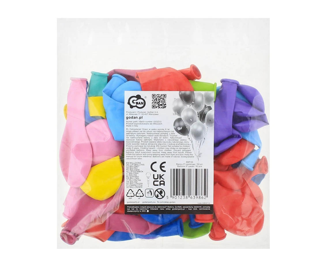 Balony Gemar 9", pastel mix, 50szt. KK