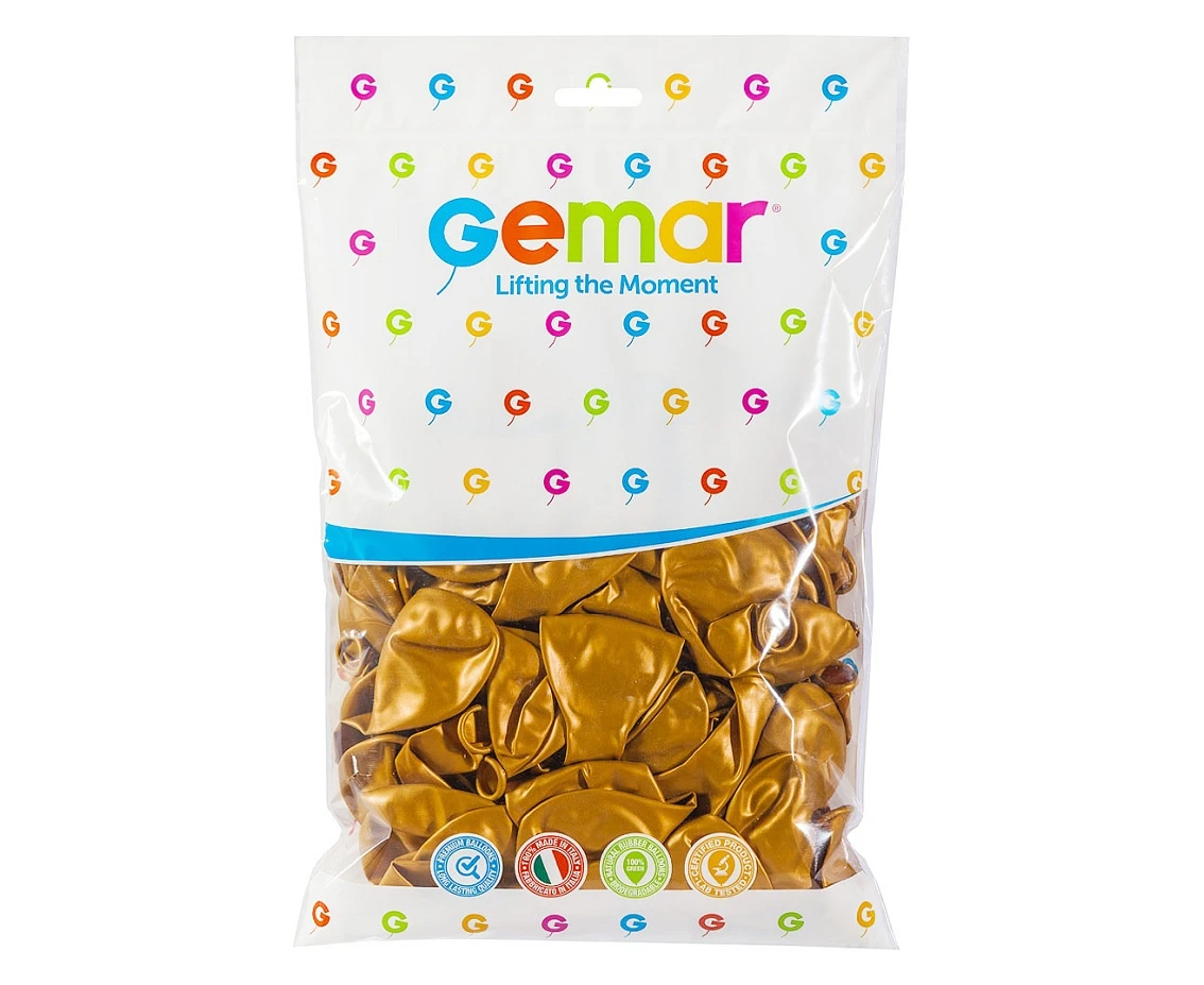 Balony Gemar 12", metalik złote, 100szt.