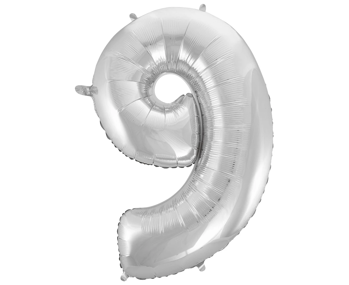 Balon foliowy B&C Cyfra 9, srebrna, 92 cm AA