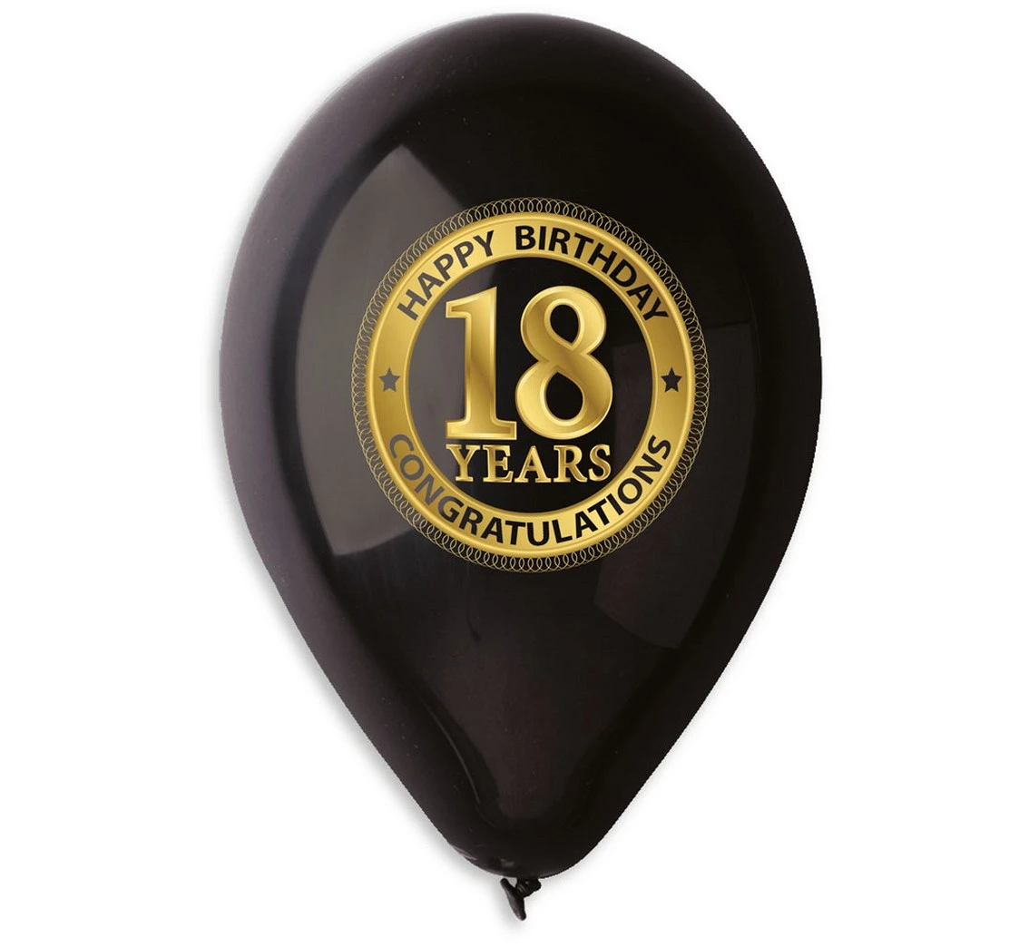 Balony Gemar 12", pastel premium "18 years", czarne, 5szt.