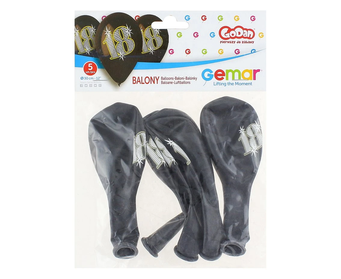 Balony Gemar 12", pastel premium "18", czarne, 5szt.