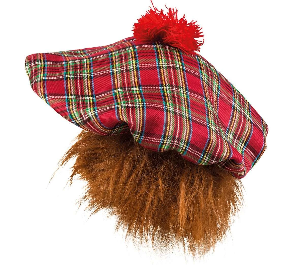 Beret Szkota czerwony z rudymi włosami