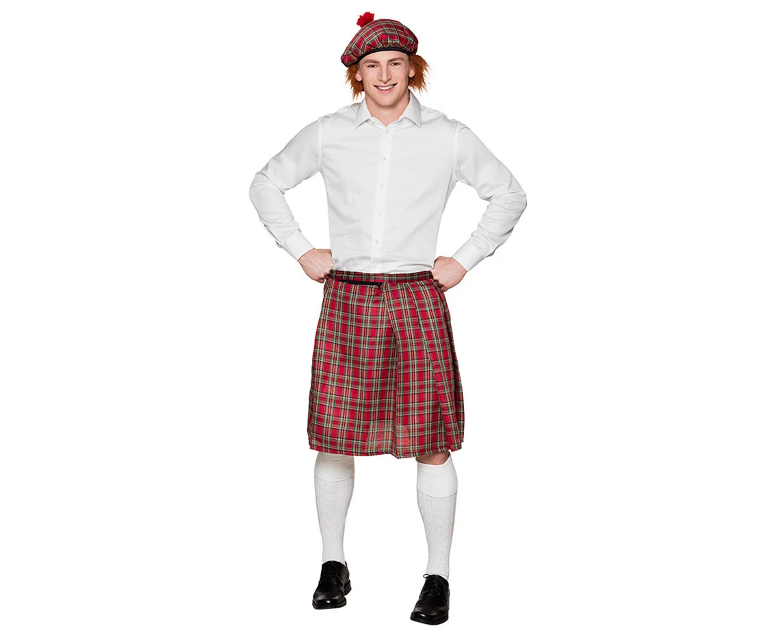 Beret Szkota czerwony z rudymi włosami