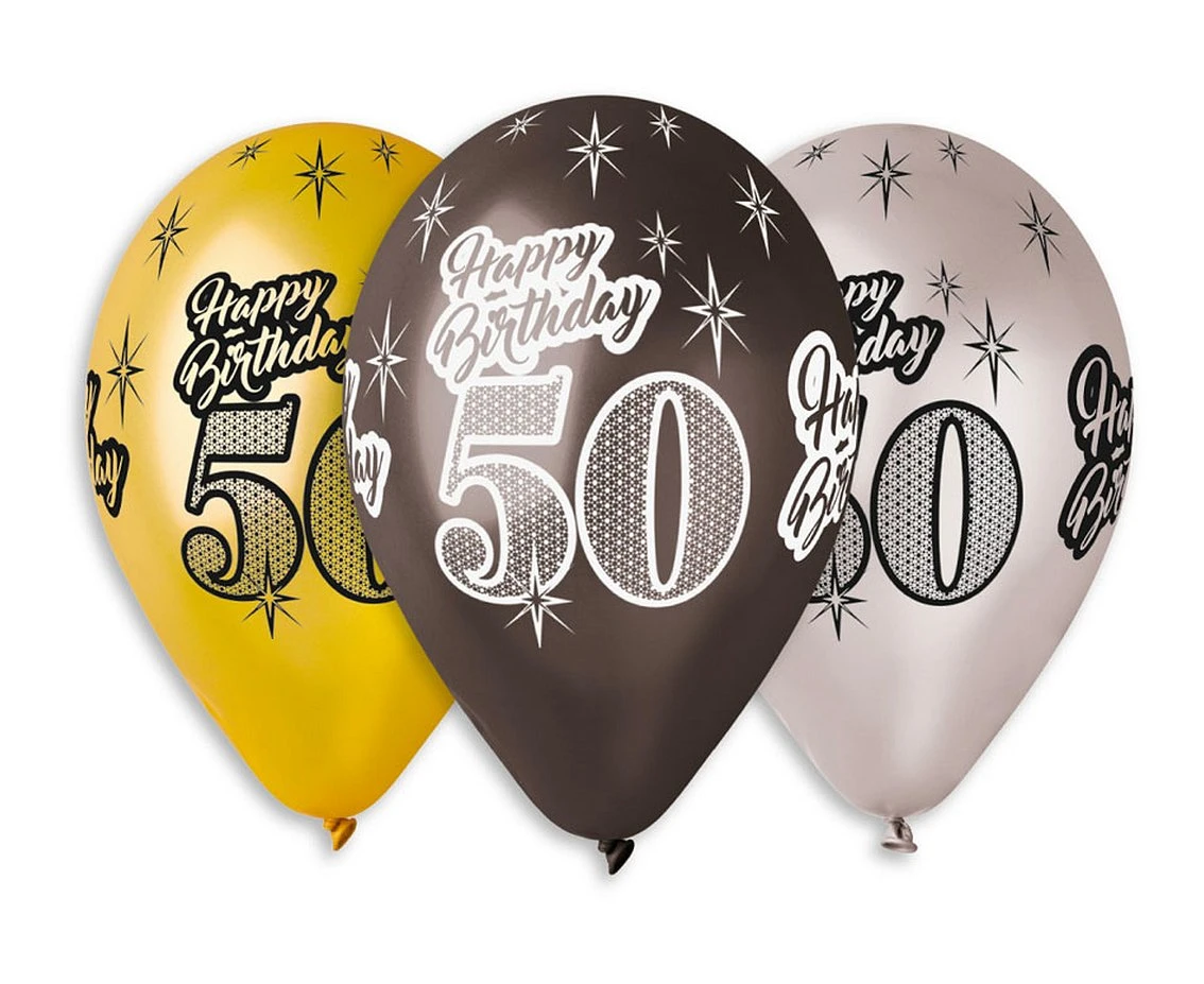 Balony Gemar 12", premium happy birthday 50, metalik, 6szt.