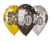 Balony Gemar 12", premium happy birthday 50, metalik, 6szt.