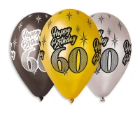 Balony Gemar 12", premium "happy birthday 60", metalik, 6szt.