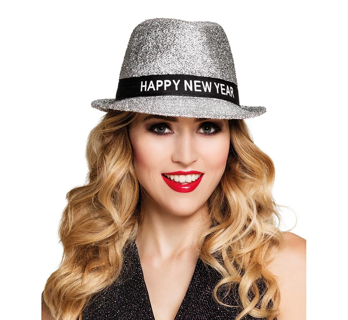 Kapelusz "Happy New Year", srebrny