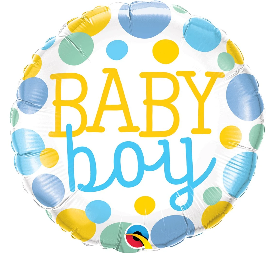 Balon foliowy 18" QL CIR "Baby Boy dots" KK