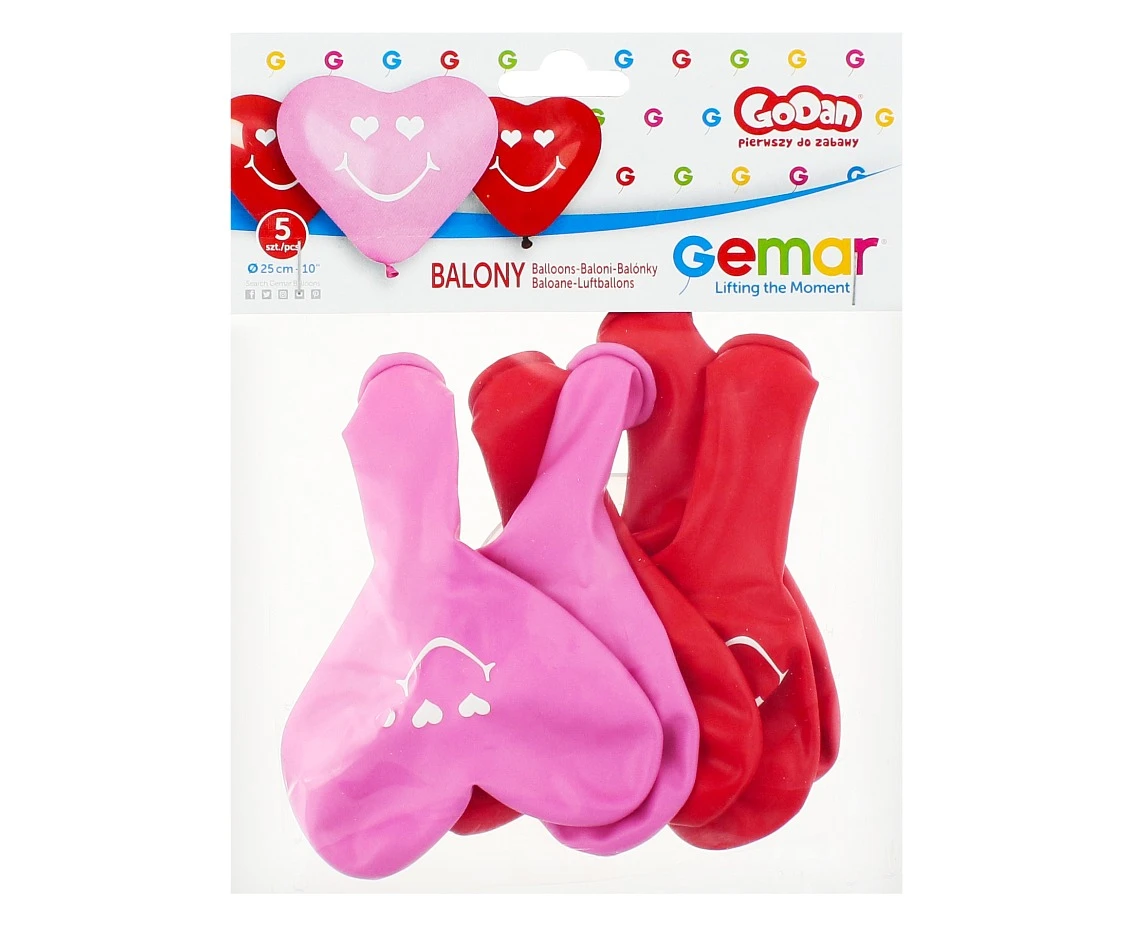 Balony Gemar, premium uśmiechnięte serca, 5szt. KK