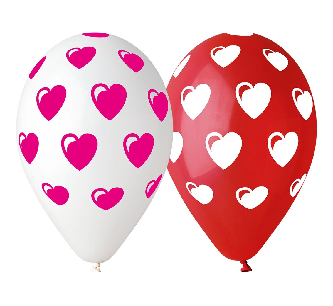 Balony Gemar 12", pastel premium serduszka, czerwone i białe, 5szt.
