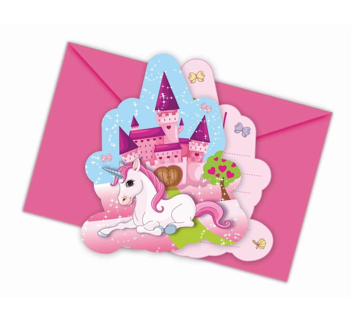 Zaproszenia z kopertami "Unicorn", 6 szt. KK