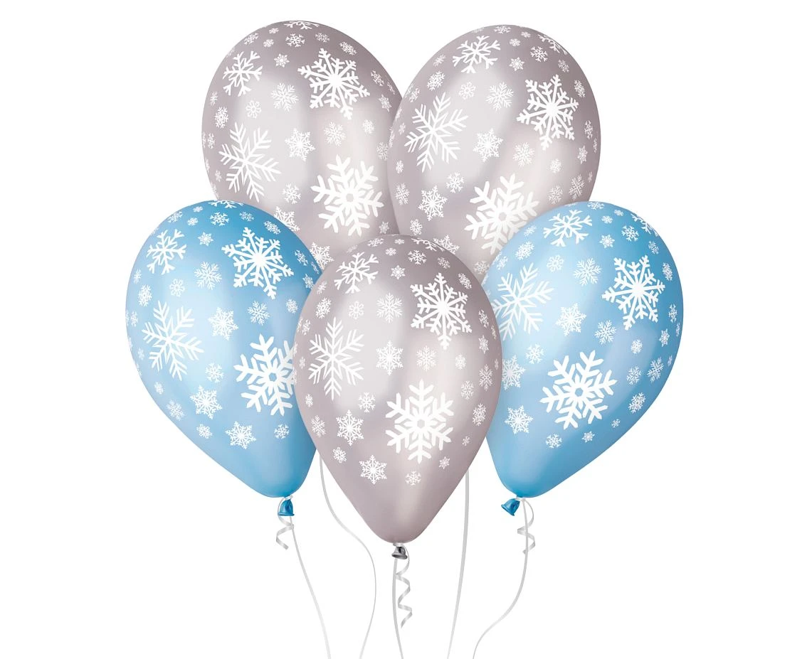 Balony Gemar 12", premium "płatki śniegu", metalik, 5szt. KK