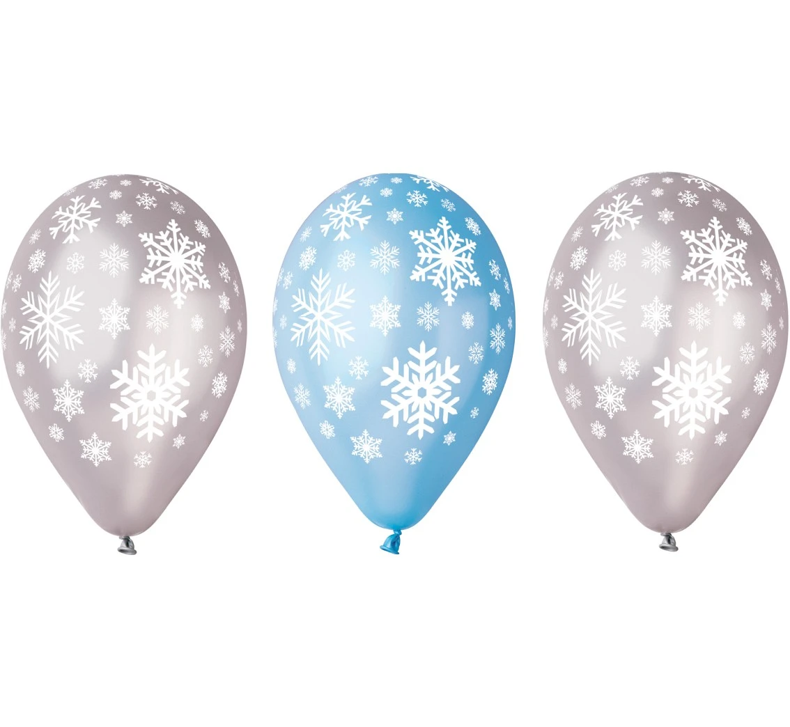 Balony Gemar 12", premium "płatki śniegu", metalik, 5szt. KK