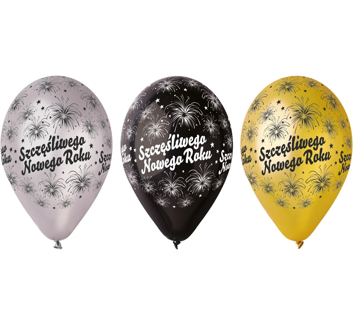 Balony Gemar 12", premium "szczęśliwego nowego roku", metalik, 6szt.