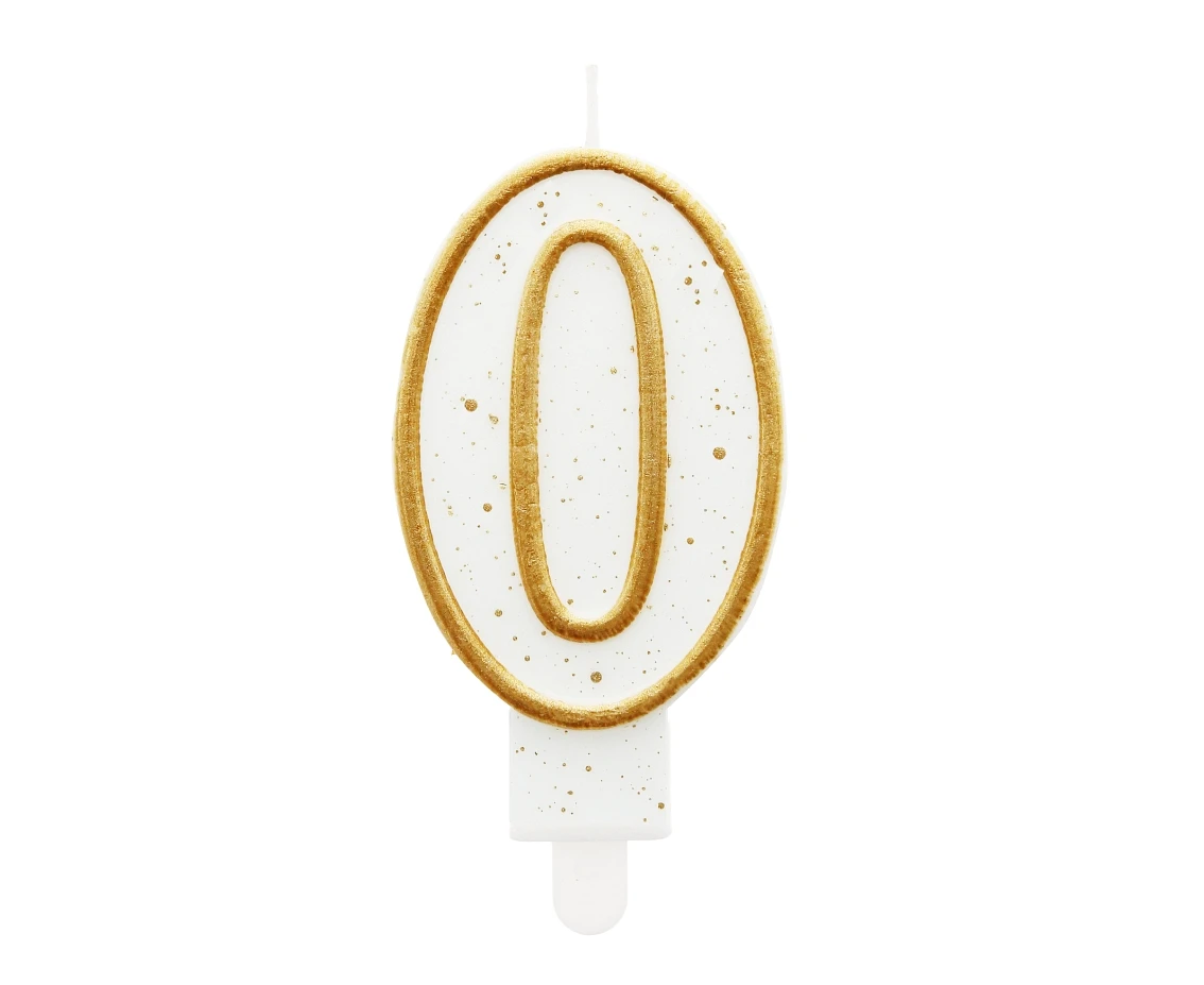 Świeczka B&C cyferka "0", złoty kontur, 8 cm