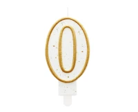Świeczka B&C cyferka "0", złoty kontur, 8 cm