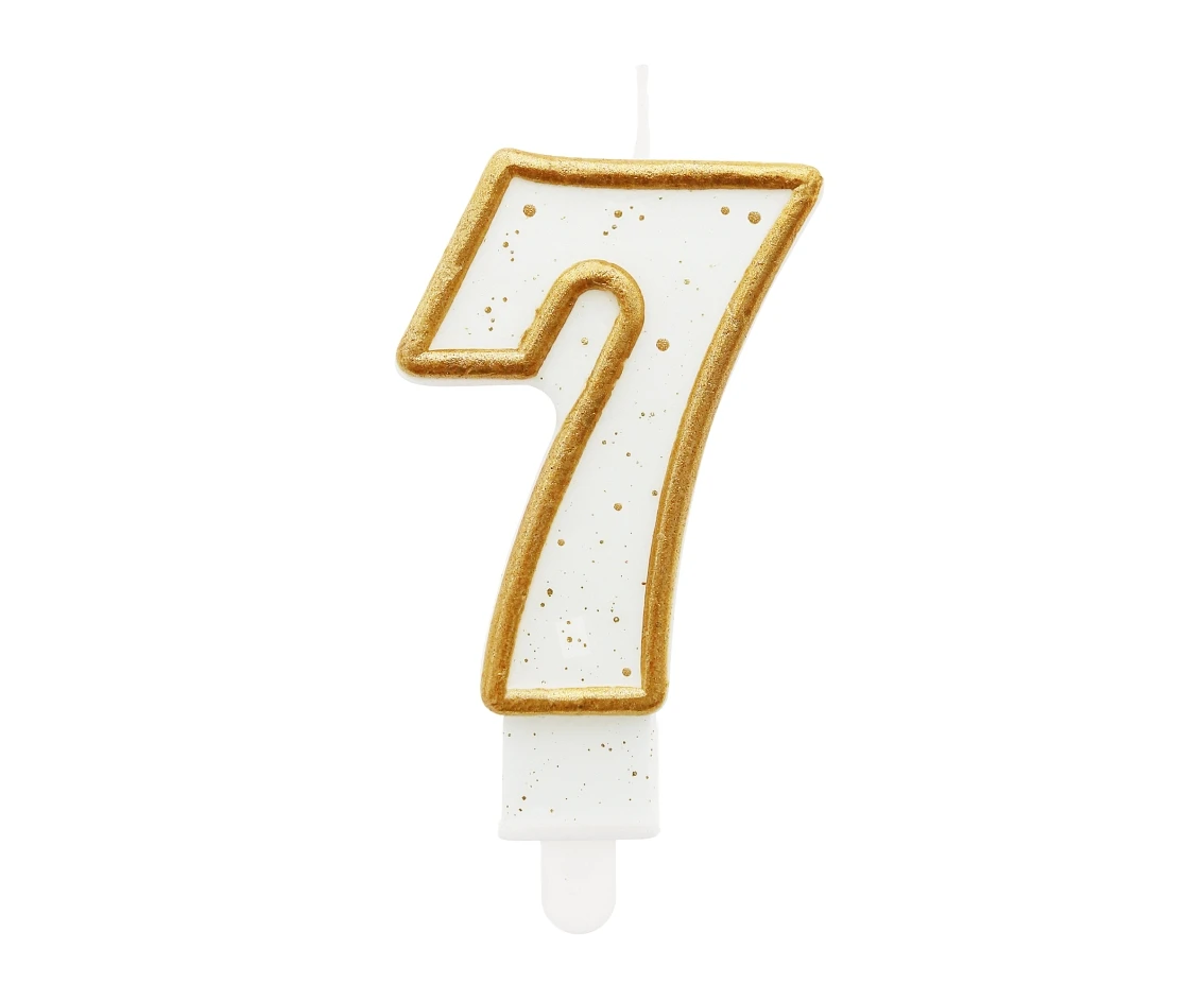 Świeczka B&C cyferka 7, złoty kontur, 8 cm