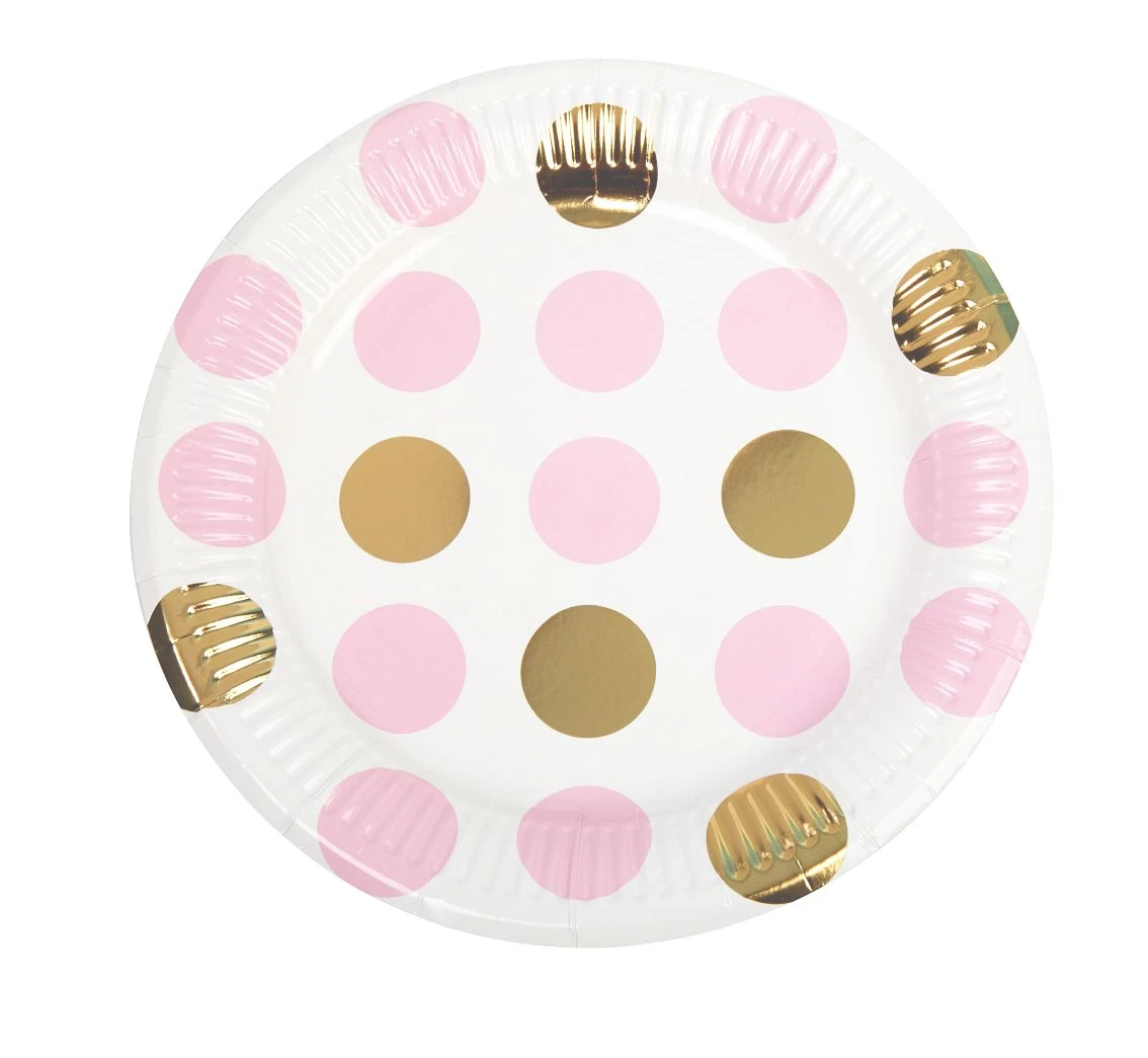 Talerzyki papierowe  "Pattern Works - Plate Pink Dots", 23 cm,  8 szt.