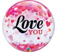 Balon foliowy 22" QL Bubble "Love You Confetti Hearts" KK