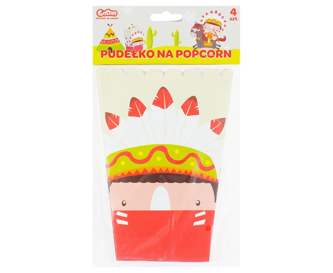 Pudełko na popcorn Indiańskie Party, rozm. 13.5 x 8.5 x 19 cm, 4 szt. KK
