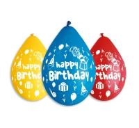 Balony Gemar 12", pastel premium "happy birthday (party), 5szt. (wiszące)