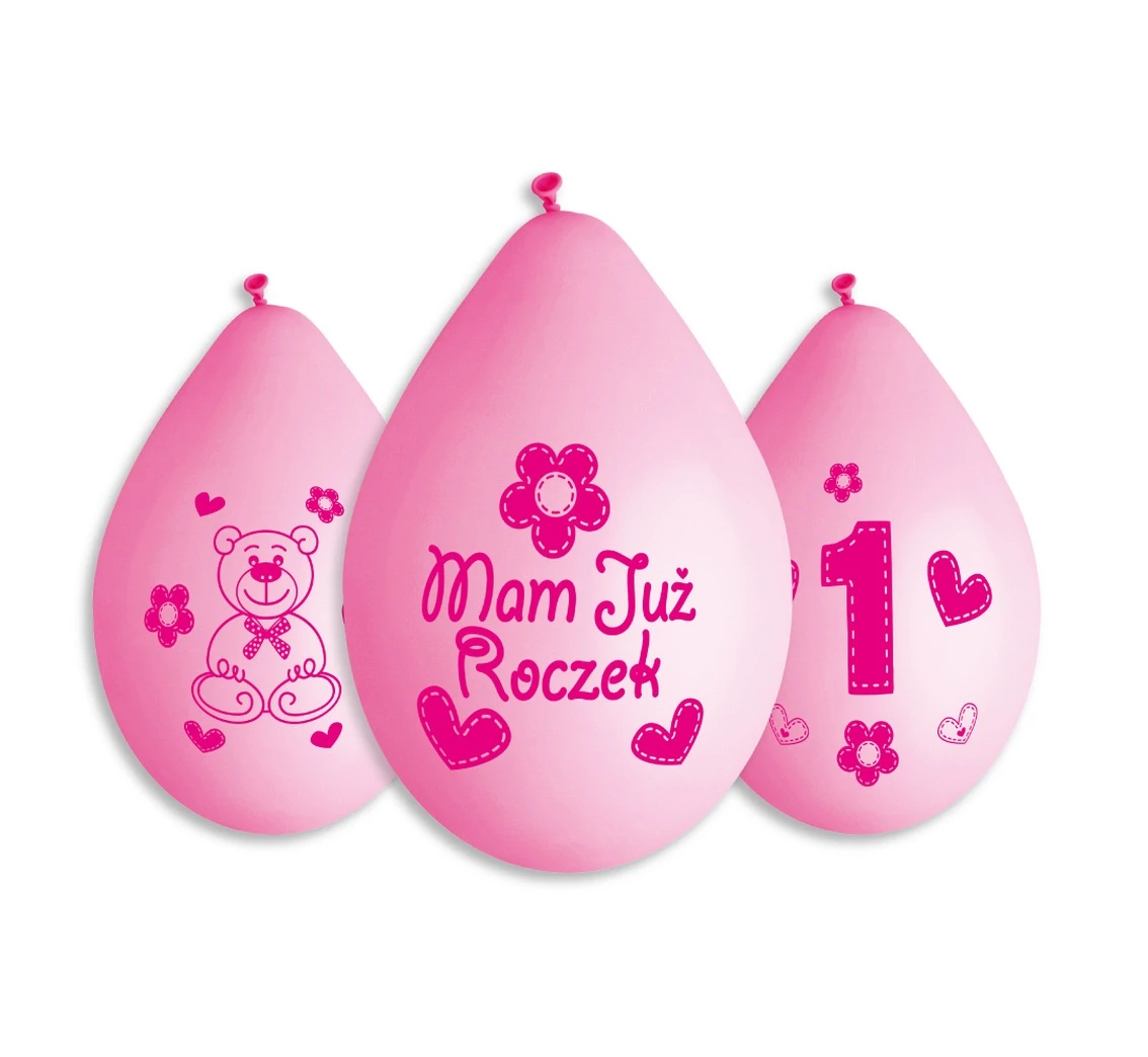 Balony Gemar 12", premium "moje 1 urodziny ( różowy ), 5szt. KK