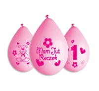 Balony Gemar 12", premium "moje 1 urodziny ( różowy ), 5szt. KK