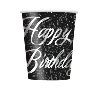 Kubeczki papierowe "Glitz - Happy Birthday", srebrne, 8 szt.