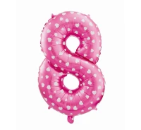 Balon foliowy "Cyfra 8", różowa w serca, 61 cm KK