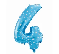 Balon foliowy "Cyfra 4", niebieska w gwiazdy, 61 cm KK