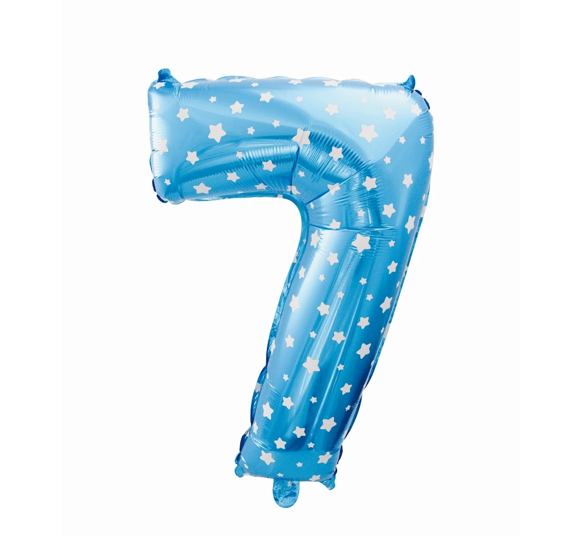 Balon foliowy "Cyfra 7", niebieska w gwiazdy, 61 cm KK