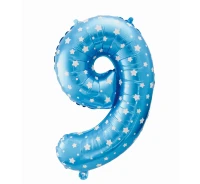 Balon foliowy "Cyfra 9", niebieska w gwiazdy, 61 cm KK