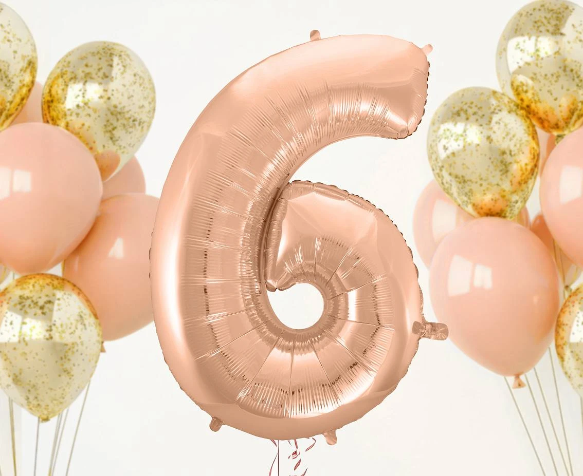 Balon foliowy B&C "Cyfra 6", różowo-złota, 92 cm KK