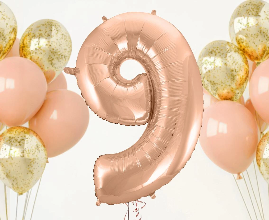 Balon foliowy B&C "Cyfra 9", różowo-złota, 92 cm KK