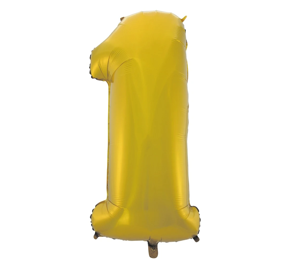 Balon foliowy B&C "Cyfra 1", złota, matowa, 92 cm KK