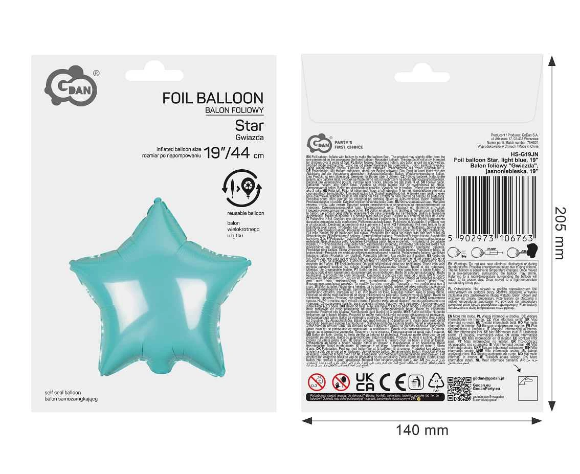 Balon foliowy "Gwiazda", jasnoniebieska, 19"