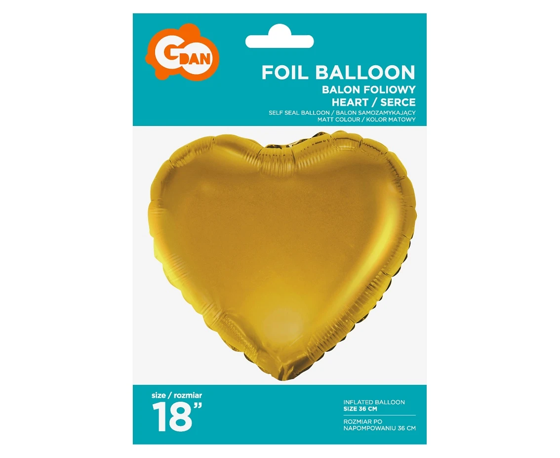Balon foliowy "Serce", matowe, złote, 18" KK