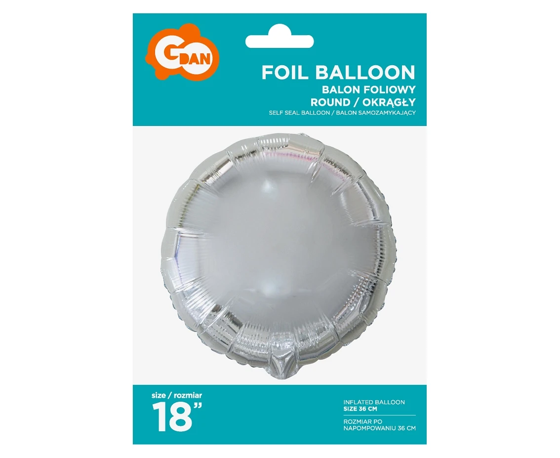 Balon foliowy "Okrągły", srebrny, 18" KK
